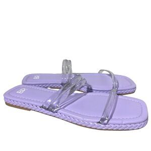 BP Slide Flat Sandals 8.5 Minimalist Vacation Clear Straps Beach Purple Viola